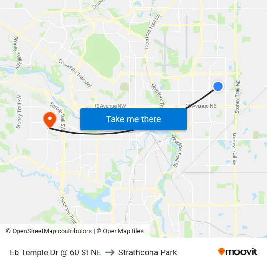 Eb Temple Dr @ 60 St NE to Strathcona Park map