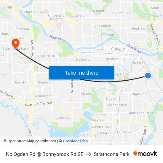 Nb Ogden Rd @ Bonnybrook Rd SE to Strathcona Park map
