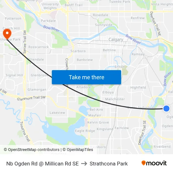 Nb Ogden Rd @ Millican Rd SE to Strathcona Park map
