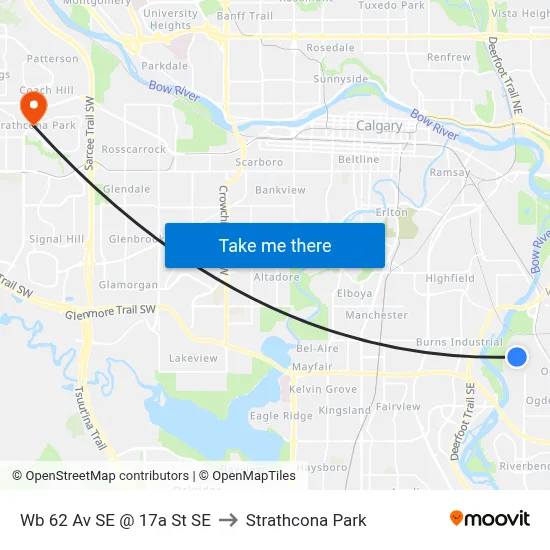 Wb 62 Av SE @ 17a St SE to Strathcona Park map