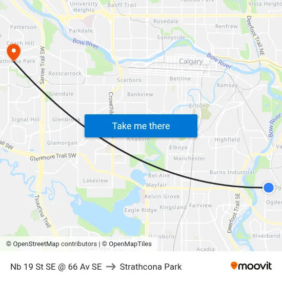 Nb 19 St SE @ 66 Av SE to Strathcona Park map