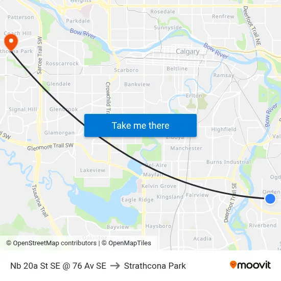 Nb 20a St SE @ 76 Av SE to Strathcona Park map