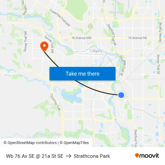 Wb 76 Av SE @ 21a St SE to Strathcona Park map