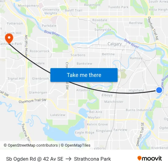 Sb Ogden Rd @ 42 Av SE to Strathcona Park map