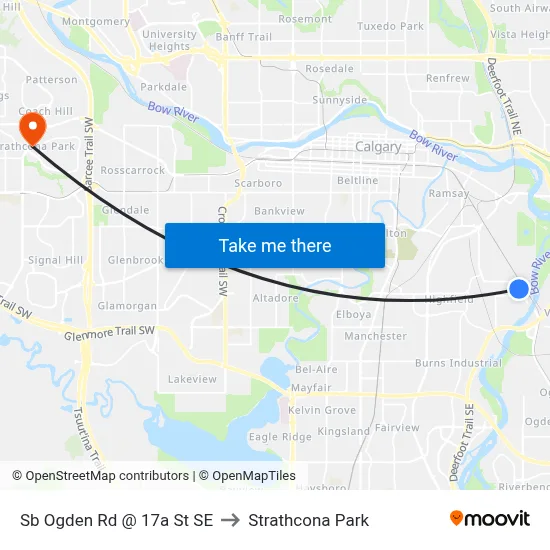 Sb Ogden Rd @ 17a St SE to Strathcona Park map
