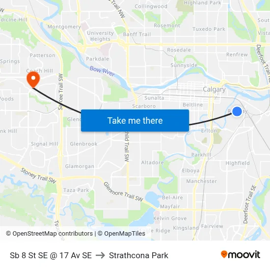Sb 8 St SE @ 17 Av SE to Strathcona Park map