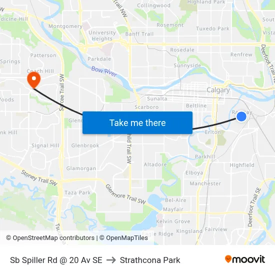 Sb Spiller Rd @ 20 Av SE to Strathcona Park map
