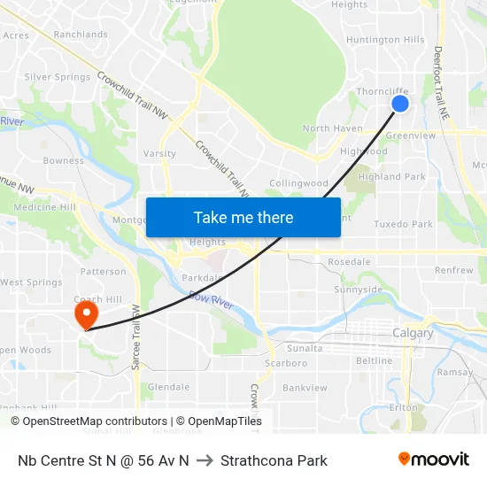 Nb Centre St N @ 56 Av N to Strathcona Park map