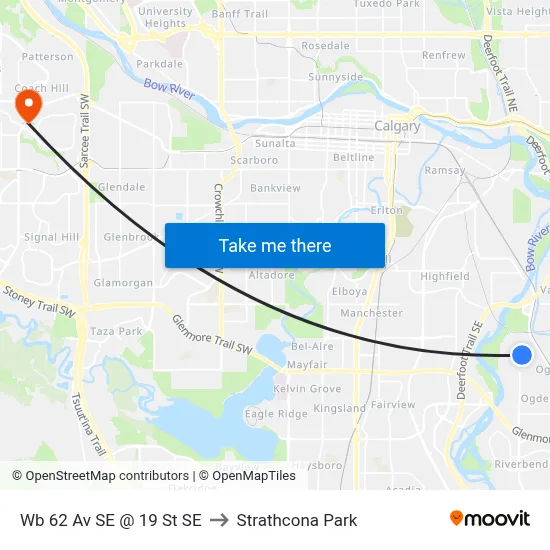 Wb 62 Av SE @ 19 St SE to Strathcona Park map
