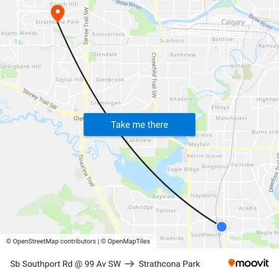 Sb Southport Rd @ 99 Av SW to Strathcona Park map