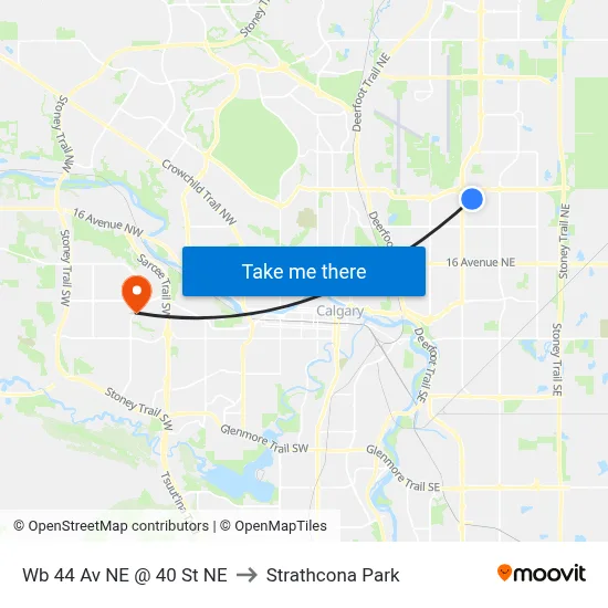 Wb 44 Av NE @ 40 St NE to Strathcona Park map