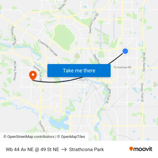 Wb 44 Av NE @ 49 St NE to Strathcona Park map