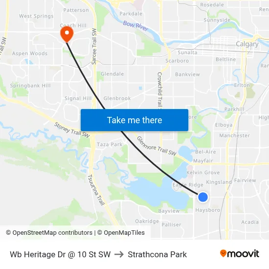 Wb Heritage Dr @ 10 St SW to Strathcona Park map