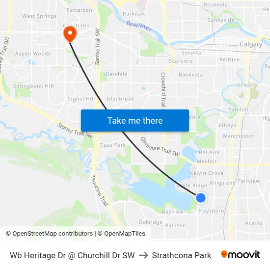Wb Heritage Dr @ Churchill Dr SW to Strathcona Park map