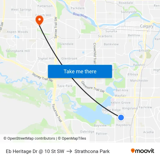 Eb Heritage Dr @ 10 St SW to Strathcona Park map