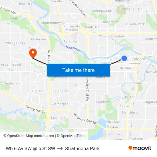 Wb 6 Av SW @ 5 St SW to Strathcona Park map