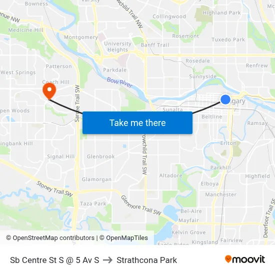 Sb Centre St S @ 5 Av S to Strathcona Park map