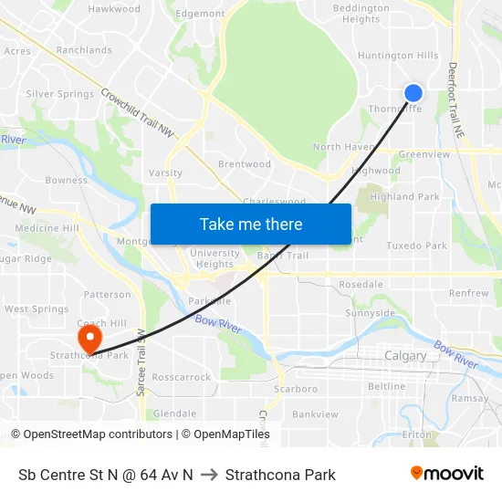 Sb Centre St N @ 64 Av N to Strathcona Park map