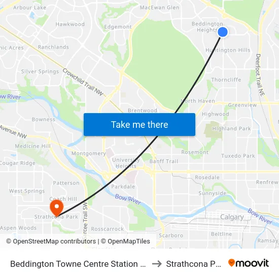 Beddington Towne Centre Station (Sb) to Strathcona Park map