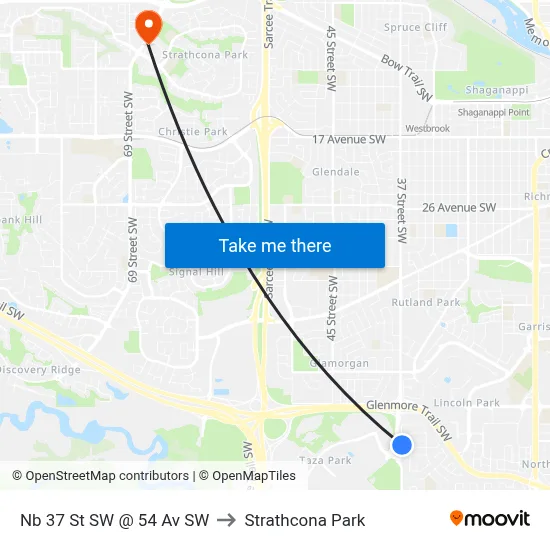 Nb 37 St SW @ 54 Av SW to Strathcona Park map