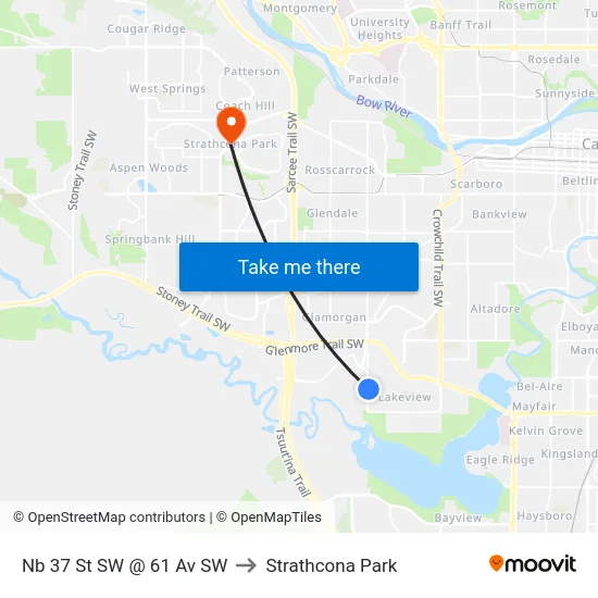 Nb 37 St SW @ 61 Av SW to Strathcona Park map