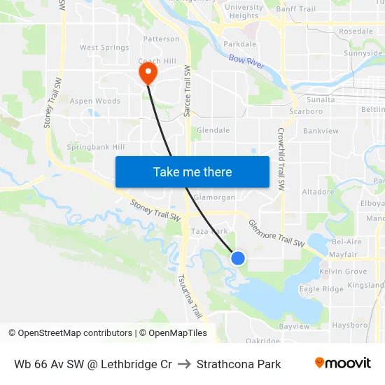 Wb 66 Av SW @ Lethbridge Cr to Strathcona Park map
