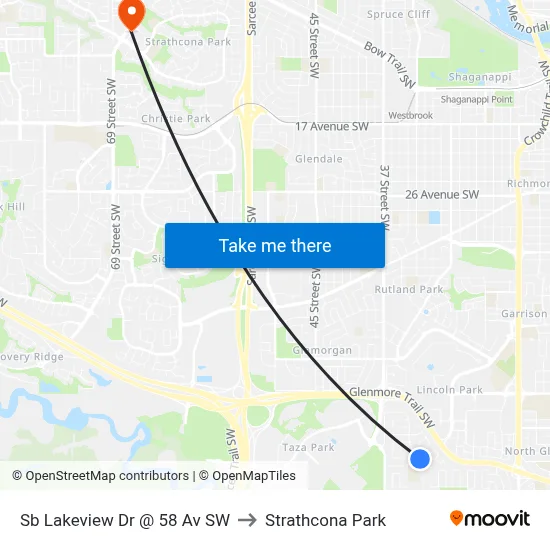 Sb Lakeview Dr @ 58 Av SW to Strathcona Park map