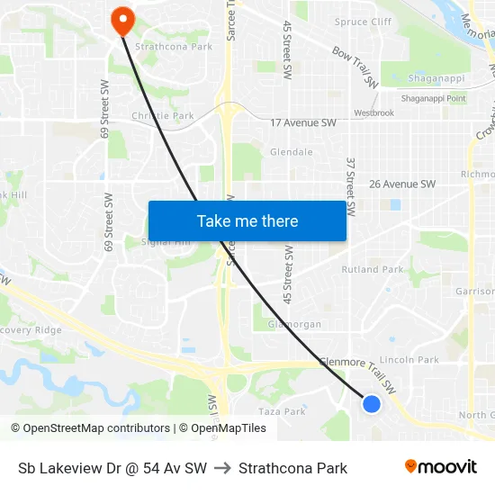 Sb Lakeview Dr @ 54 Av SW to Strathcona Park map