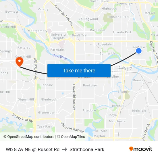 Wb 8 Av NE @ Russet Rd to Strathcona Park map