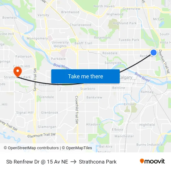 Sb Renfrew Dr @ 15 Av NE to Strathcona Park map