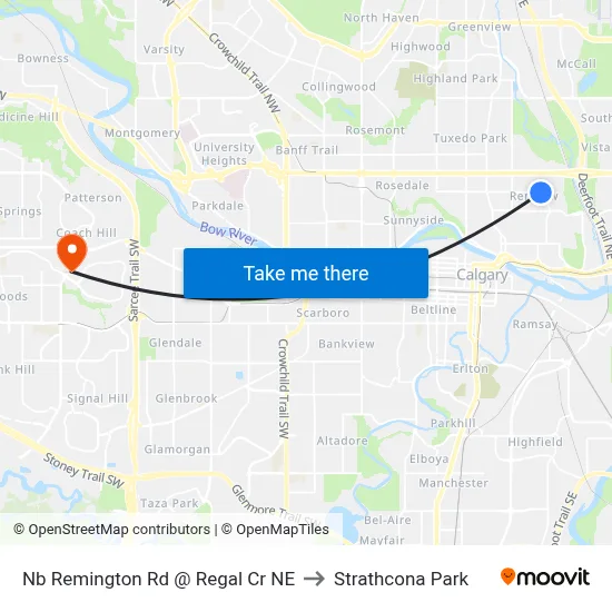 Nb Remington Rd @ Regal Cr NE to Strathcona Park map