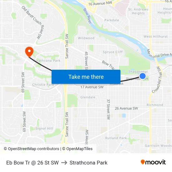 Eb Bow Tr @ 26 St SW to Strathcona Park map