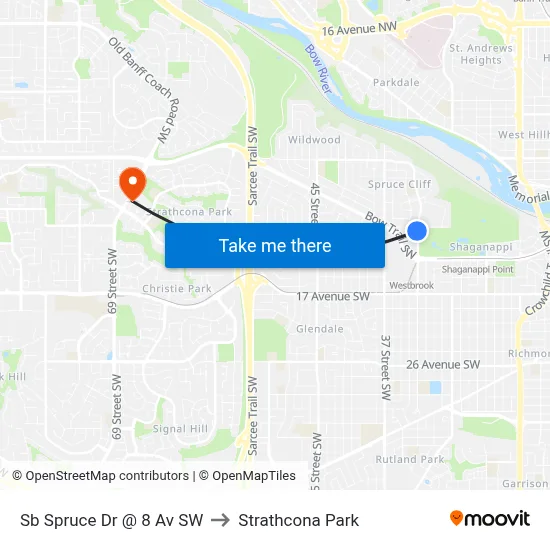 Sb Spruce Dr @ 8 Av SW to Strathcona Park map
