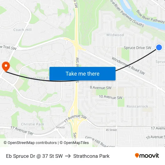 Eb Spruce Dr @ 37 St SW to Strathcona Park map
