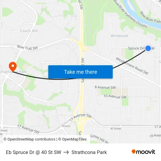 Eb Spruce Dr @ 40 St SW to Strathcona Park map