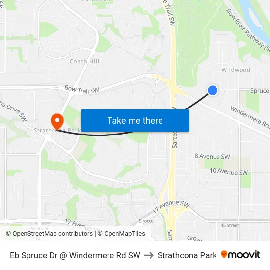 Eb Spruce Dr @ Windermere Rd SW to Strathcona Park map