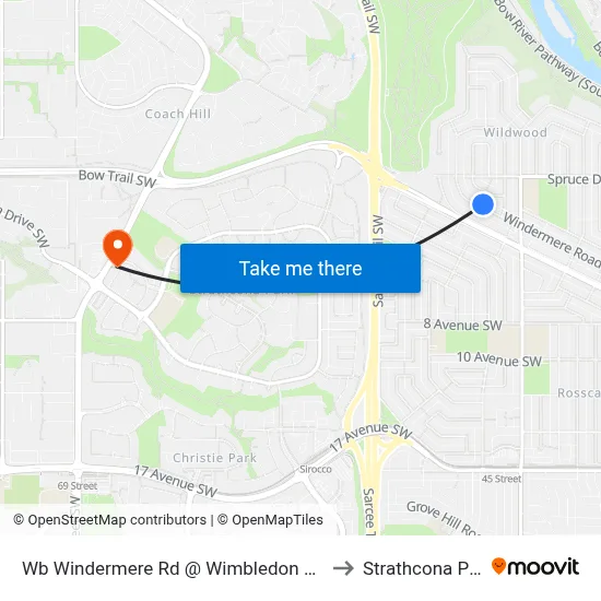Wb Windermere Rd @ Wimbledon Cr SW to Strathcona Park map