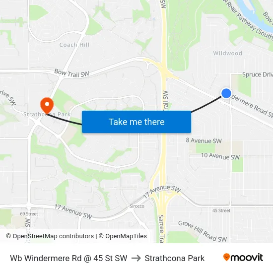 Wb Windermere Rd @ 45 St SW to Strathcona Park map