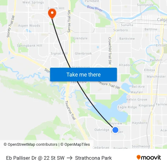 Eb Palliser Dr @ 22 St SW to Strathcona Park map