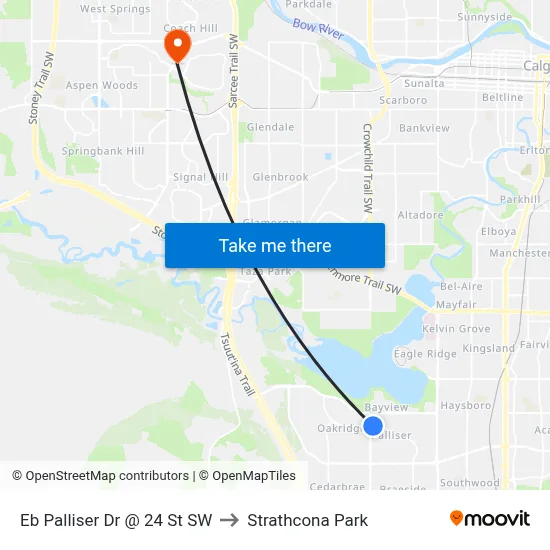 Eb Palliser Dr @ 24 St SW to Strathcona Park map