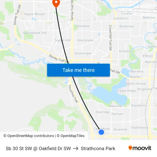 Sb 30 St SW @ Oakfield Dr SW to Strathcona Park map
