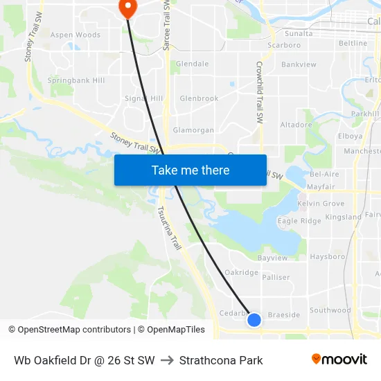 Wb Oakfield Dr @ 26 St SW to Strathcona Park map