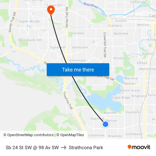 Sb 24 St SW @ 98 Av SW to Strathcona Park map