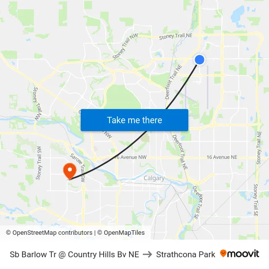Sb Barlow Tr @ Country Hills Bv NE to Strathcona Park map