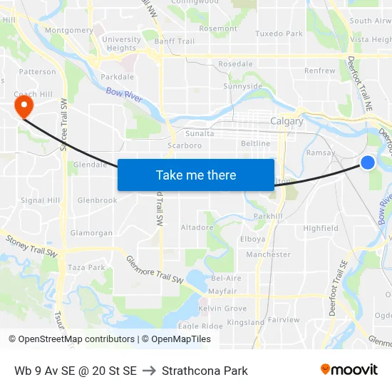 Wb 9 Av SE @ 20 St SE to Strathcona Park map