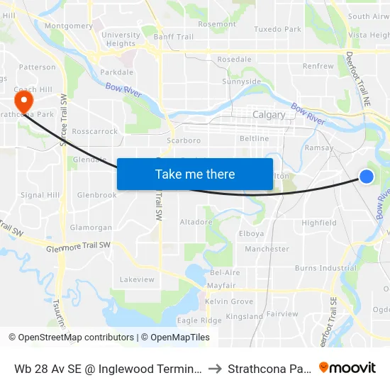 Wb 28 Av SE @ Inglewood Terminal to Strathcona Park map