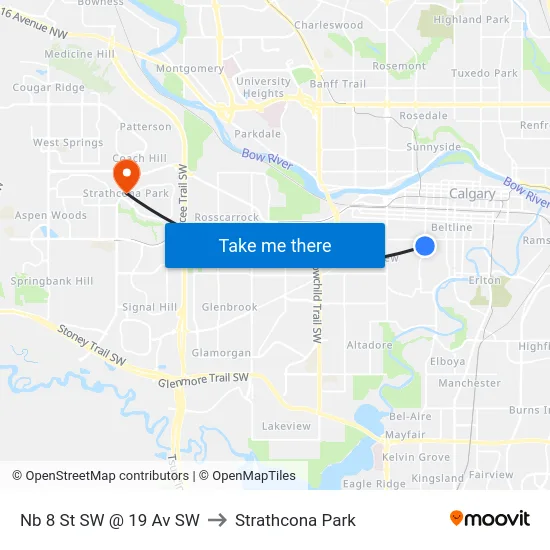 Nb 8 St SW @ 19 Av SW to Strathcona Park map