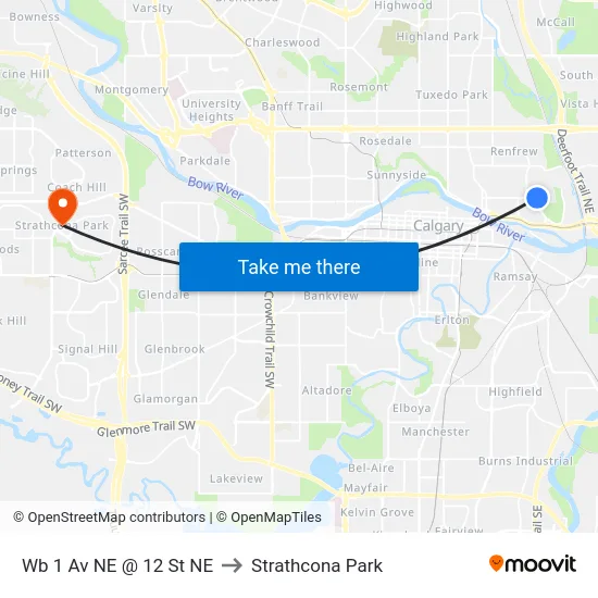 Wb 1 Av NE @ 12 St NE to Strathcona Park map