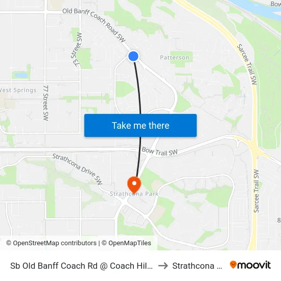 Sb Old Banff Coach Rd @ Coach Hill Rd SW to Strathcona Park map