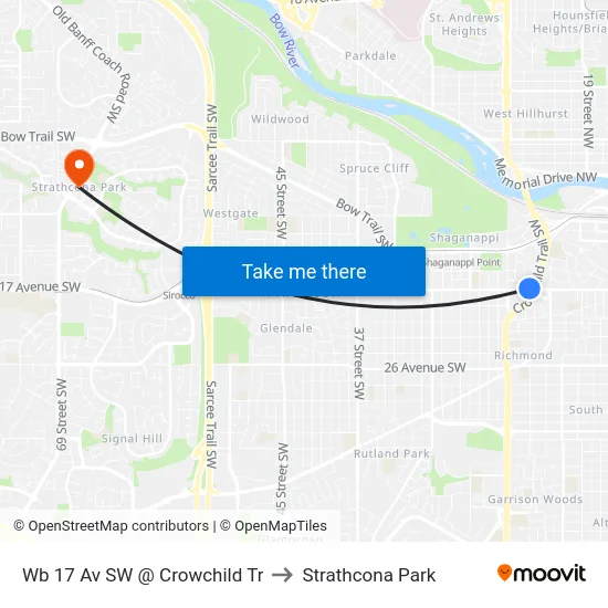Wb 17 Av SW @ Crowchild Tr to Strathcona Park map